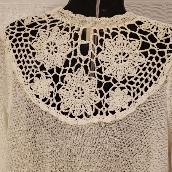 Medium Ivory Colored Open Cardigan With Crochet Back Cottage Coquette - Picture 6 of 9